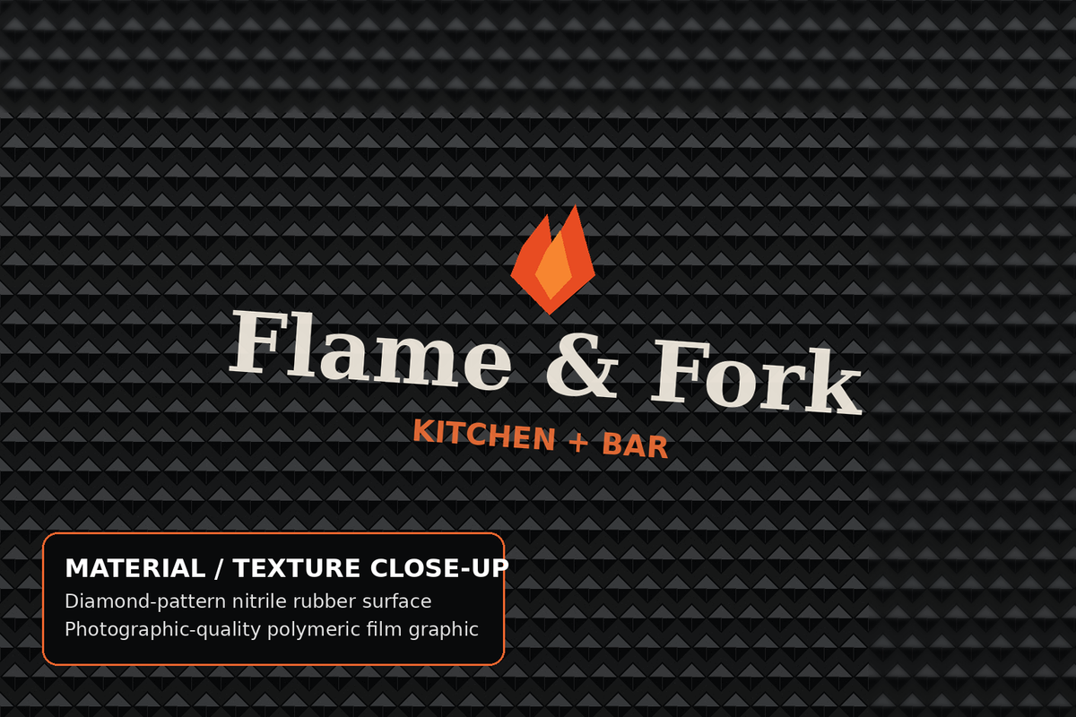 Close-up of Anti-Fatigue Full Color Custom Logo Mat surface texture and logo detail