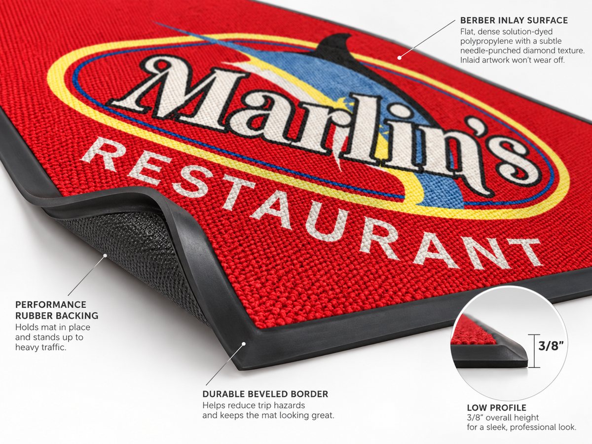 Custom Berber Inlay Logo Mat edge and backing construction