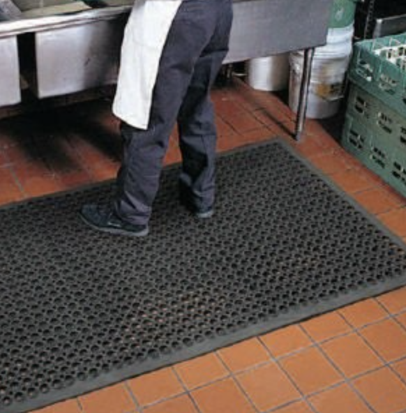 Industrial rubber floor mat in restaurant kitchen