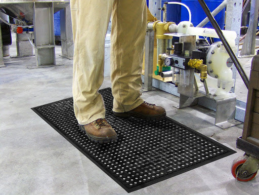 Person standing on food service mat