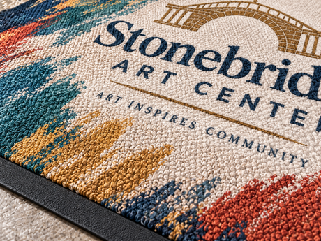 Close-up of Berber Impressions HD Logo Mat surface texture and logo detail