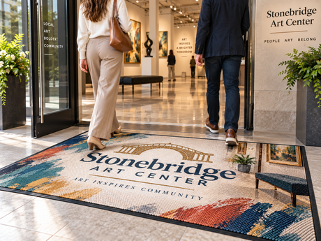 Berber Impressions HD Logo Mat shown in a commercial setting