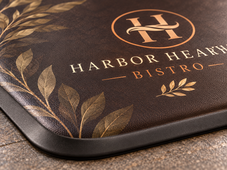 Close-up of Branded Comfort Custom Logo Mat surface texture and logo detail