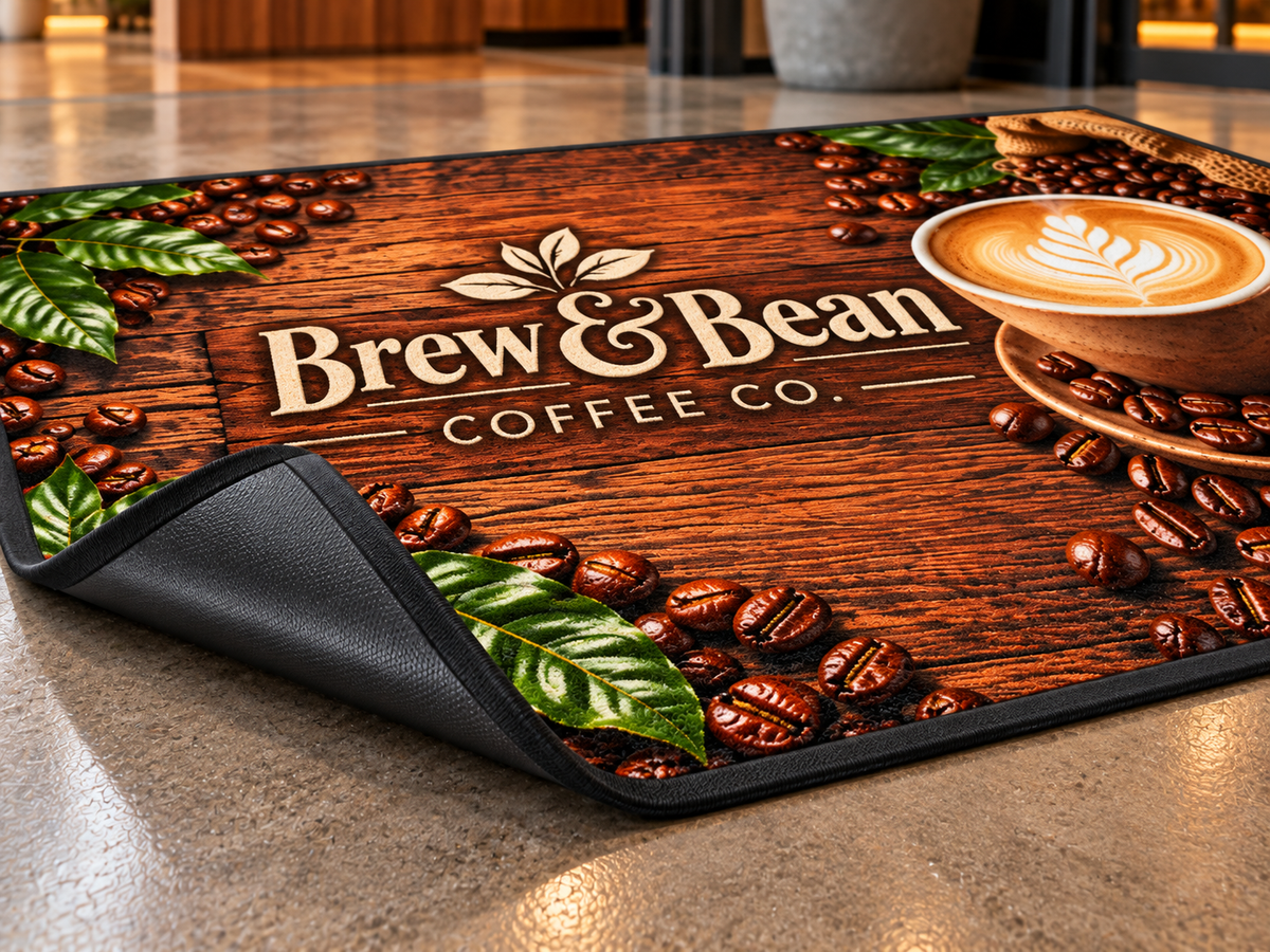 Computer Dyed Photorealistic Logo Mat with Vinyl Backing edge and backing construction