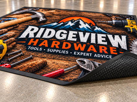 Computer Dyed Photorealistic Logo Mat with Rubber Backing edge and backing construction