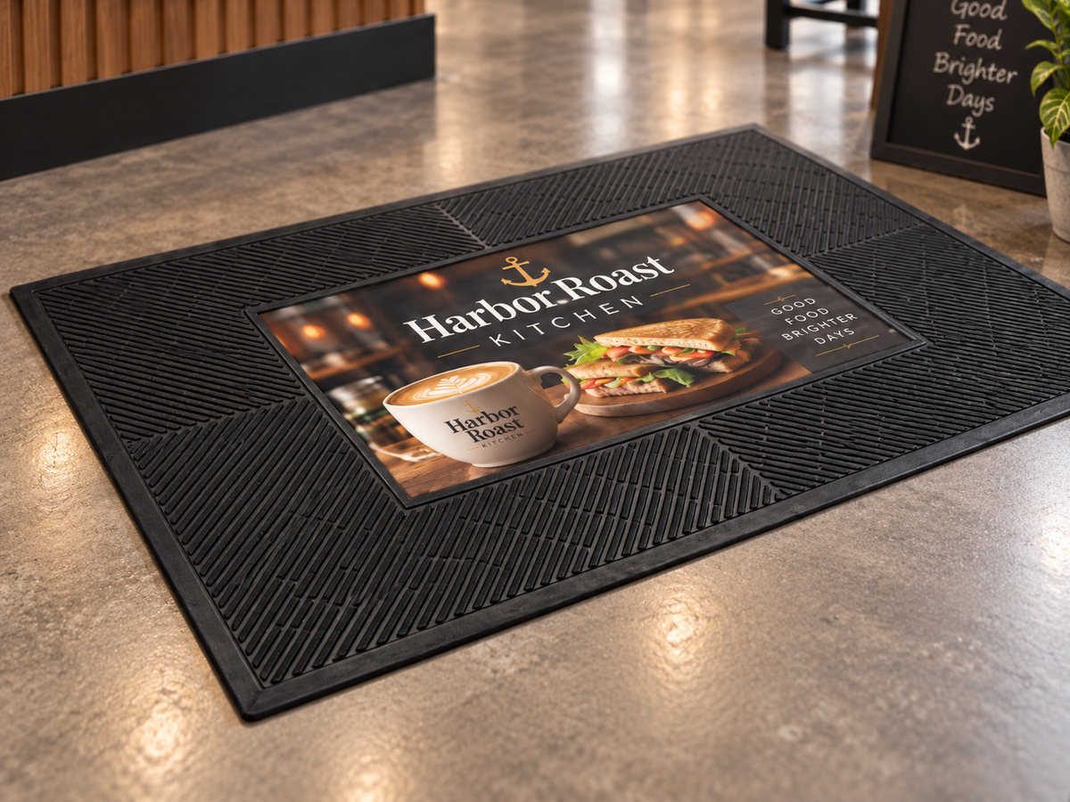 POP Scrape Custom Logo Mat edge and backing construction