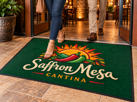Prestige Rubber Logo Mat shown in a commercial setting