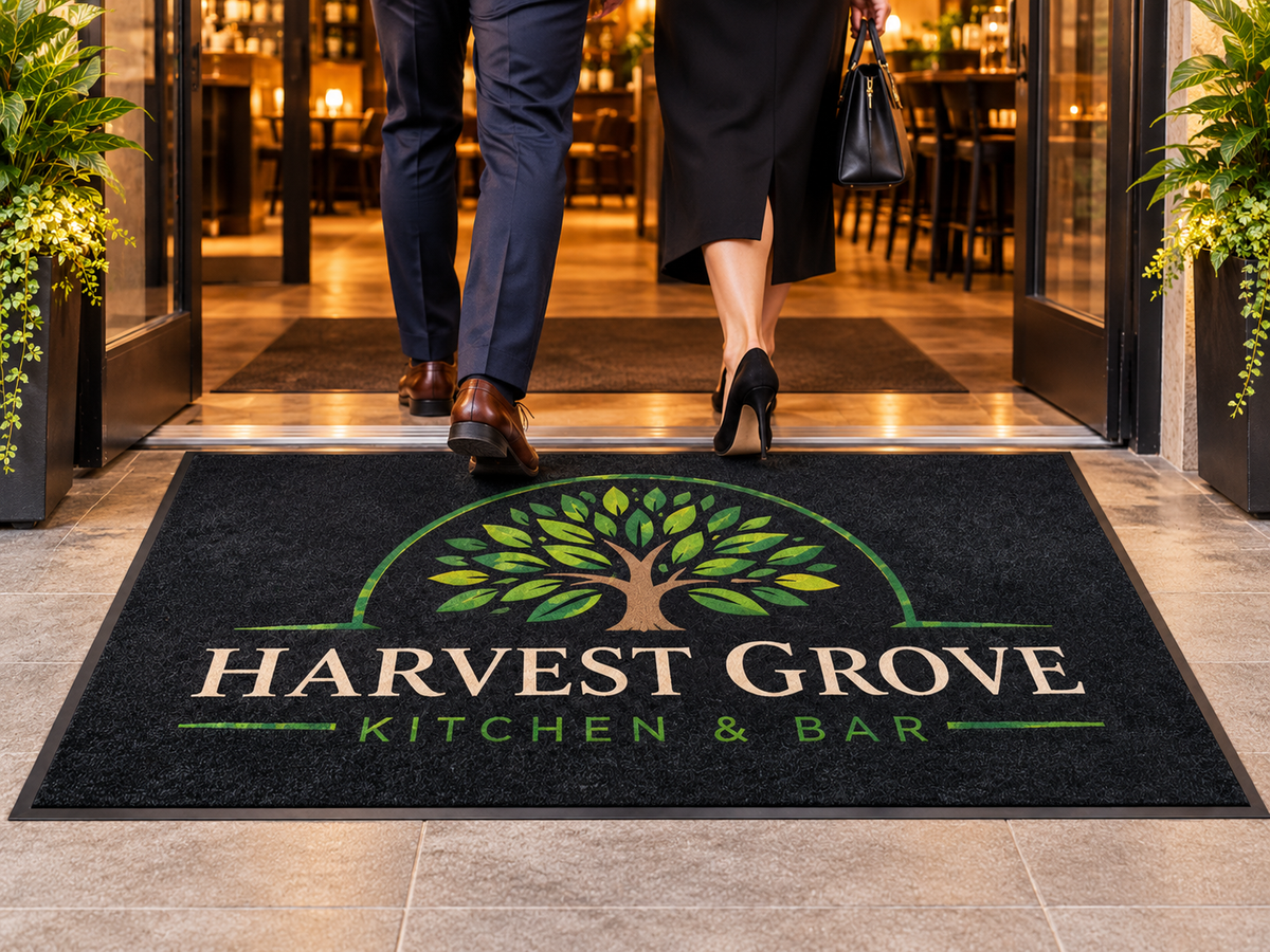 Prestige Vinyl Logo Mat shown in a commercial setting