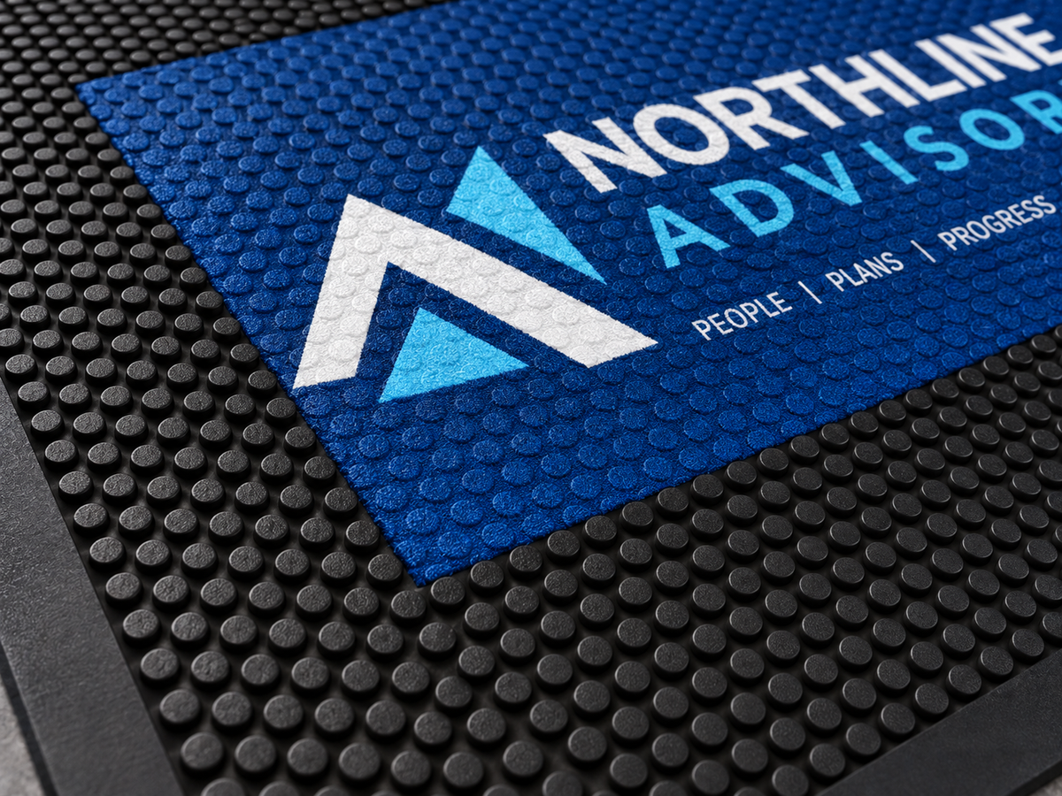 Close-up of Rubber Scraper Custom Logo Mat surface texture and logo detail