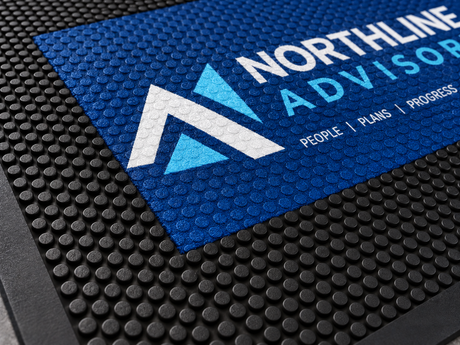 Close-up of Rubber Scraper Custom Logo Mat surface texture and logo detail
