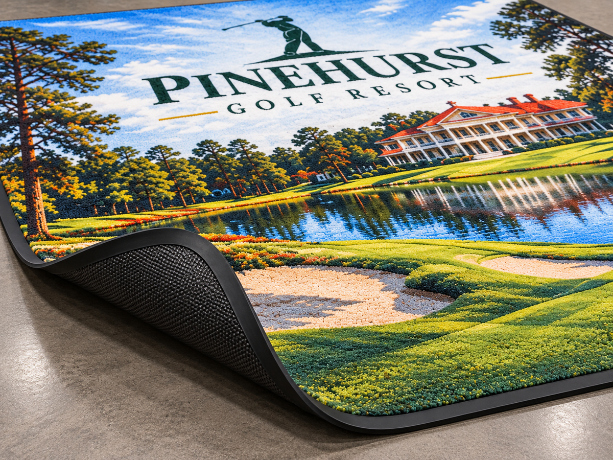 TradeshowXL Custom Logo Rug edge and backing construction