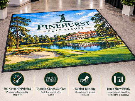 TradeshowXL Custom Logo Rug features and benefits