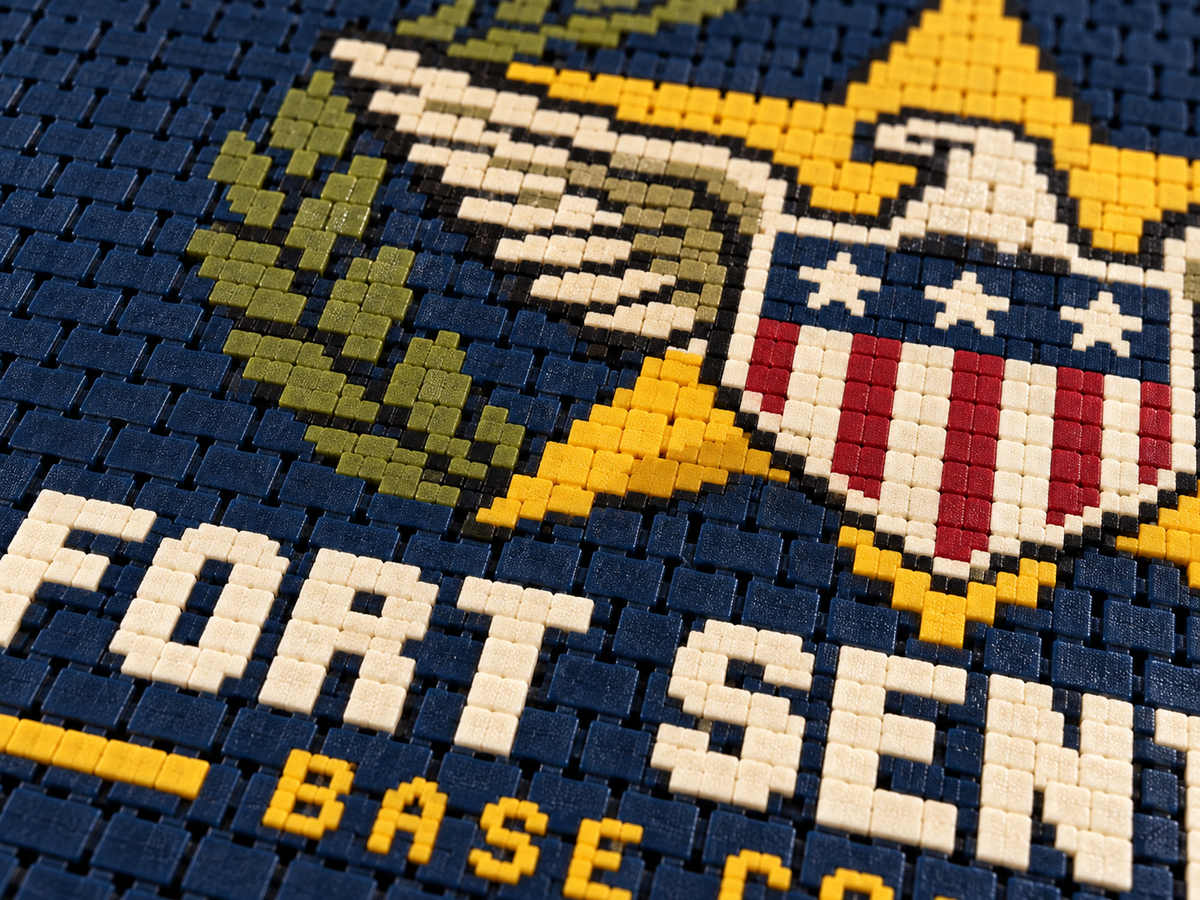 Close-up of Vinyl Link Logo Mat surface texture and logo detail