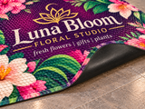 Vinyl Logo Scraper Mat edge and backing construction