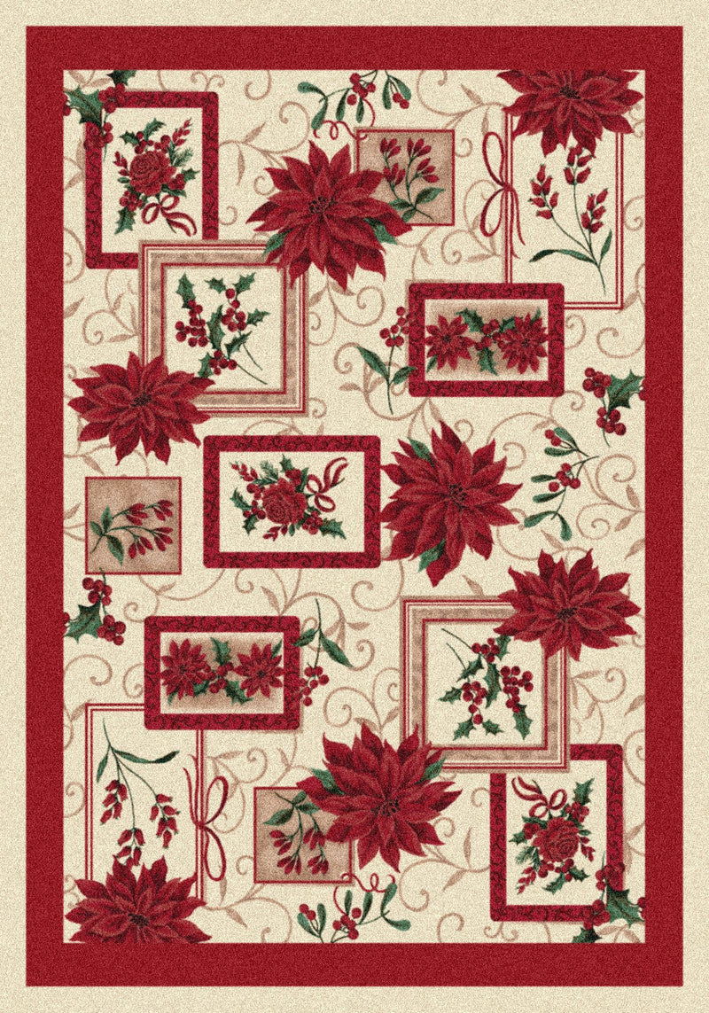 Winter Bouquet Poinsettia Holiday Collection Area Rug
